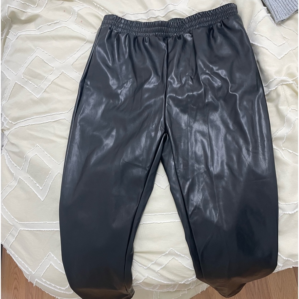Black FAUX leather joggers